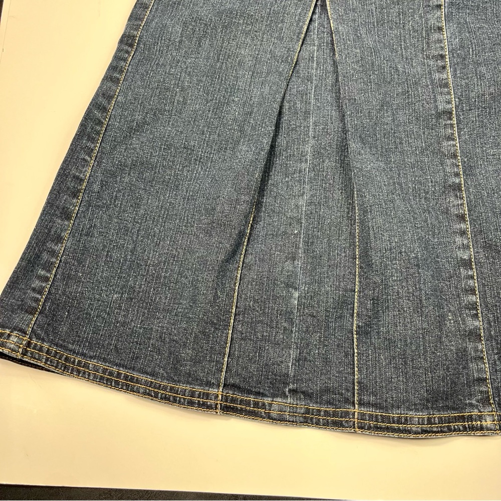 Vintage Y2K Dark Denim Pleated Longline Low Rise Jean Skirt Academia Size 4 - Picture 3 of 6